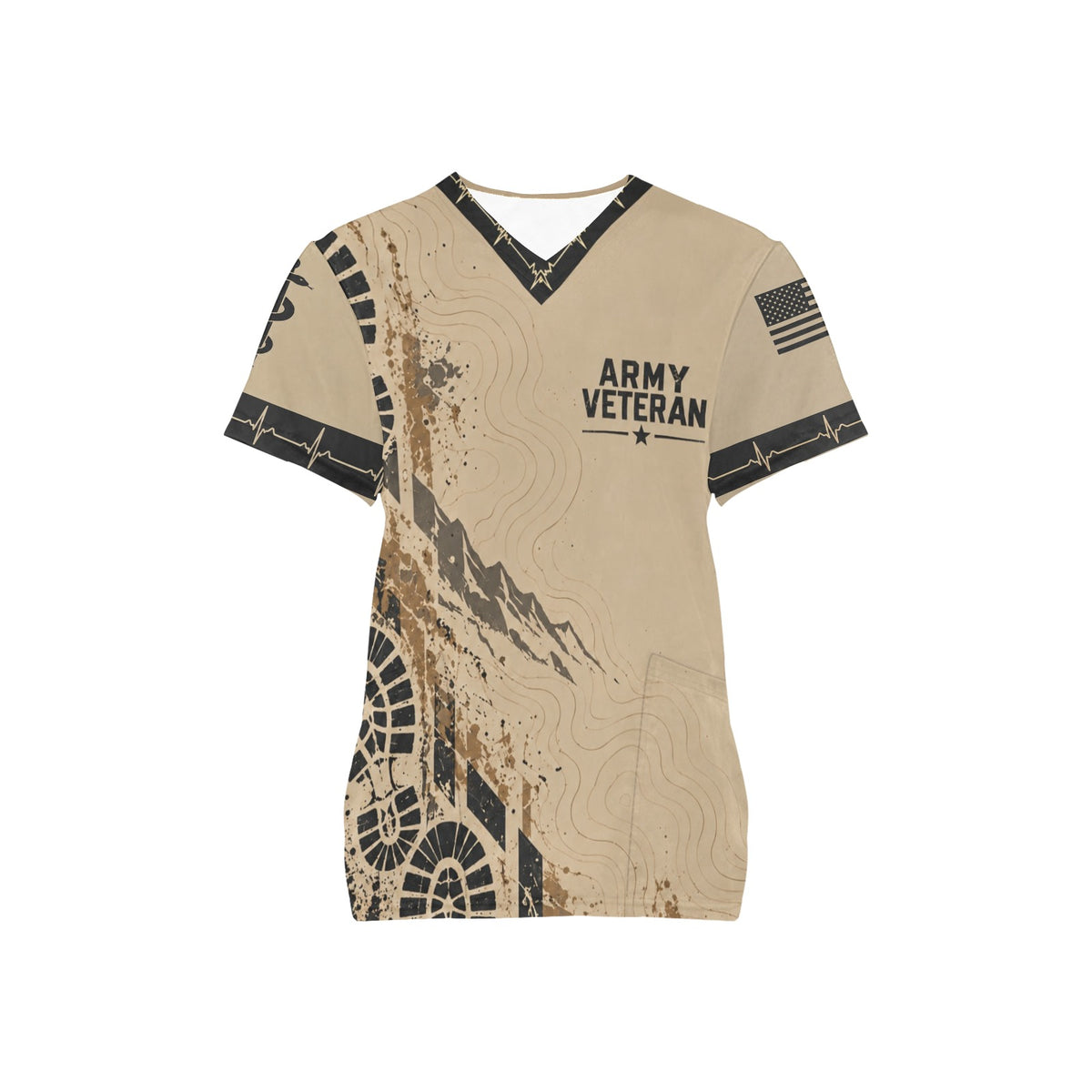 Grounded in Service — Army Veteran All-Over Print Scrub Top