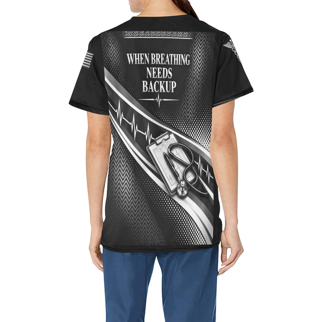 Monochrome Respiratory — All-Over Print Scrub Top