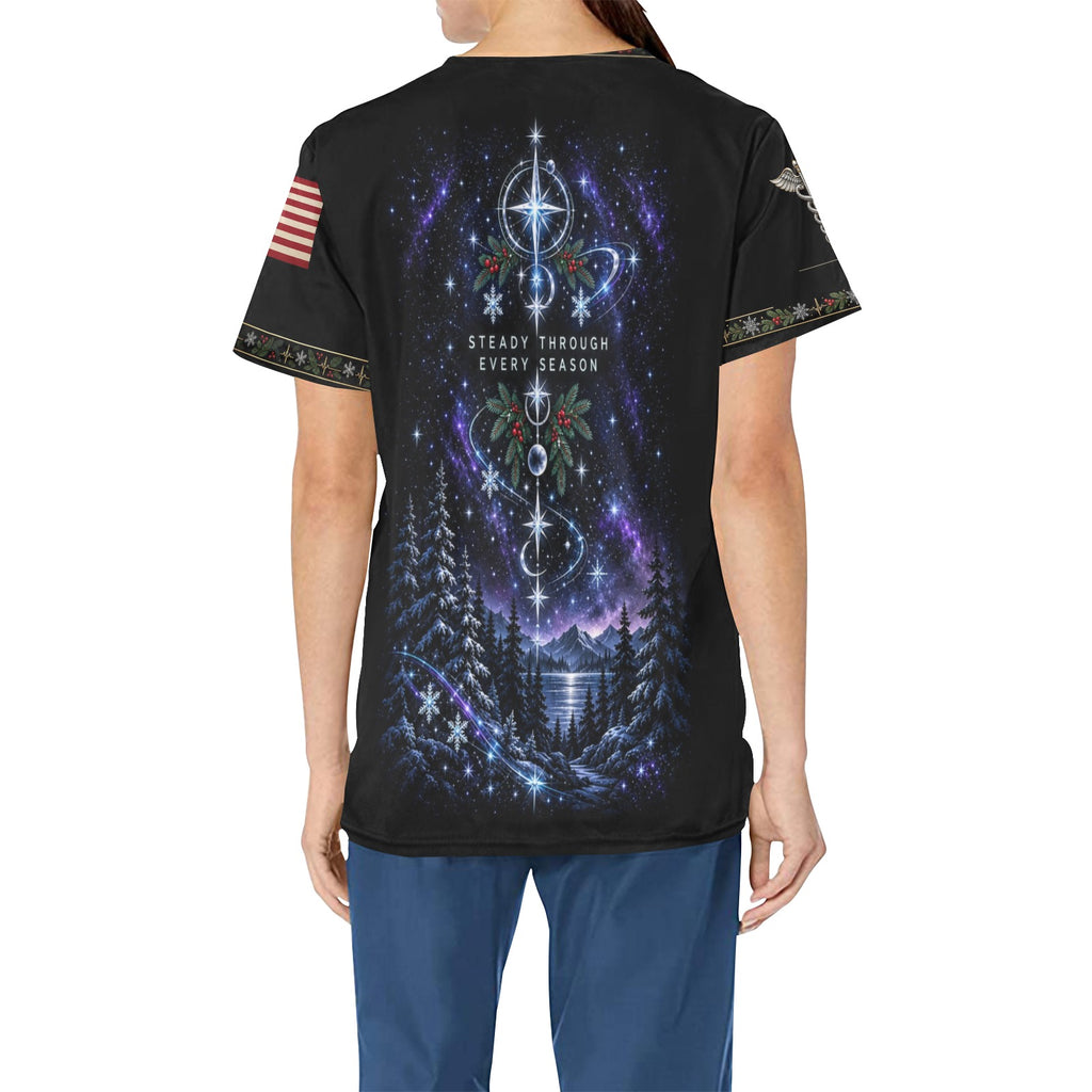 Evergreen Resolve — Space Force Christmas All-Over Print Scrub Top