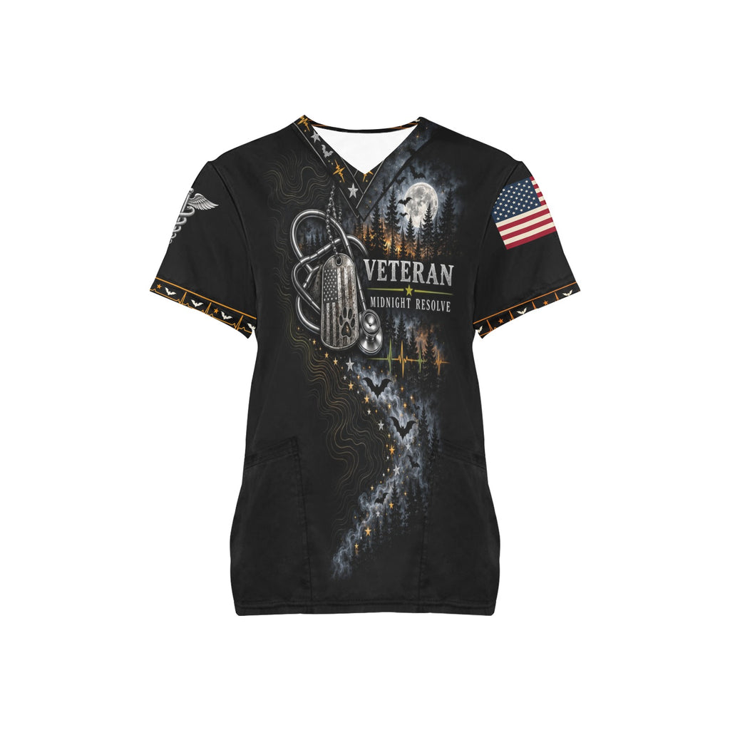 Midnight Resolve — Veteran Halloween All-Over Print Scrub Top