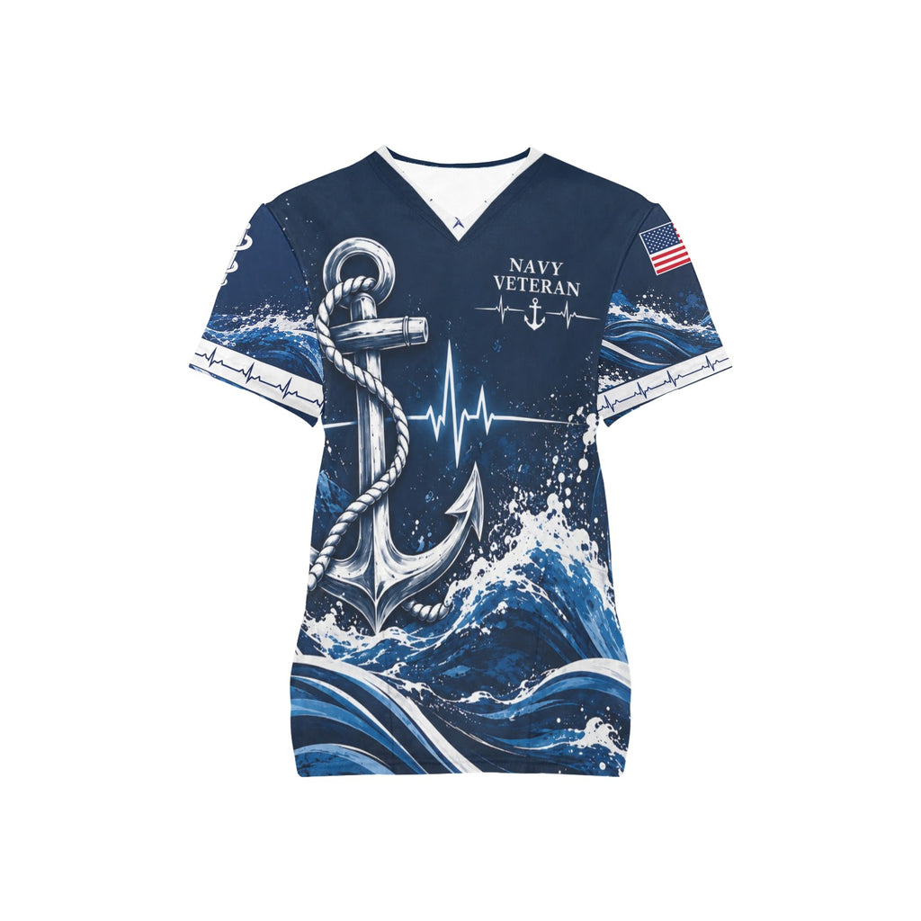 Anchor of Care — Navy Veteran All-Over Print Scrub Top