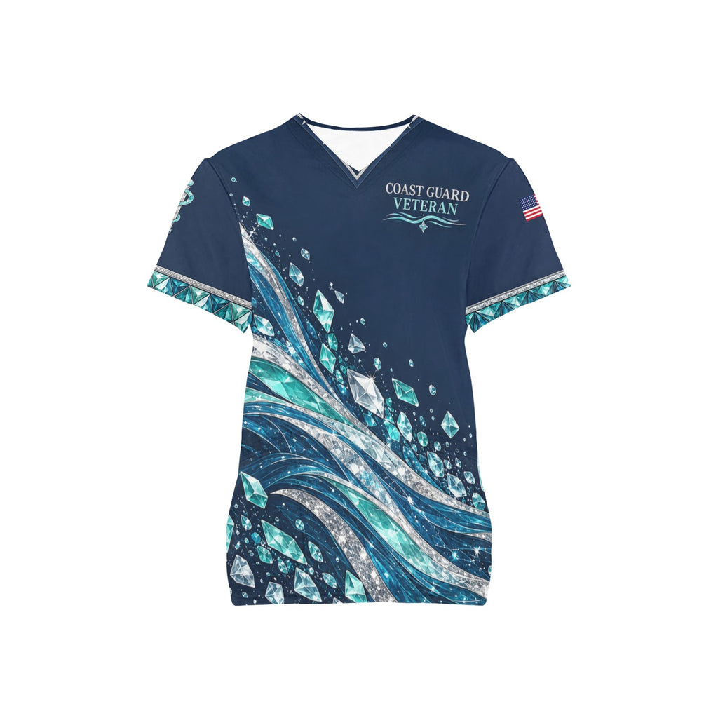Sea Glass Strength — Coast Guard Veteran All-Over Print Scrub Top