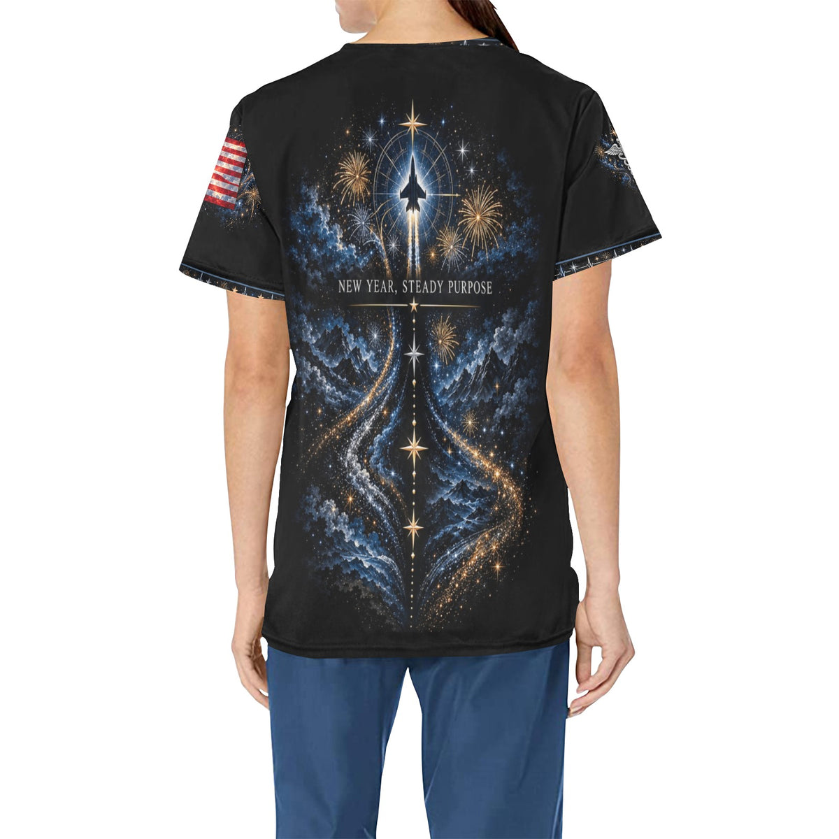 Midnight Resolve — Air Force New Year's All-Over Print Scrub Top
