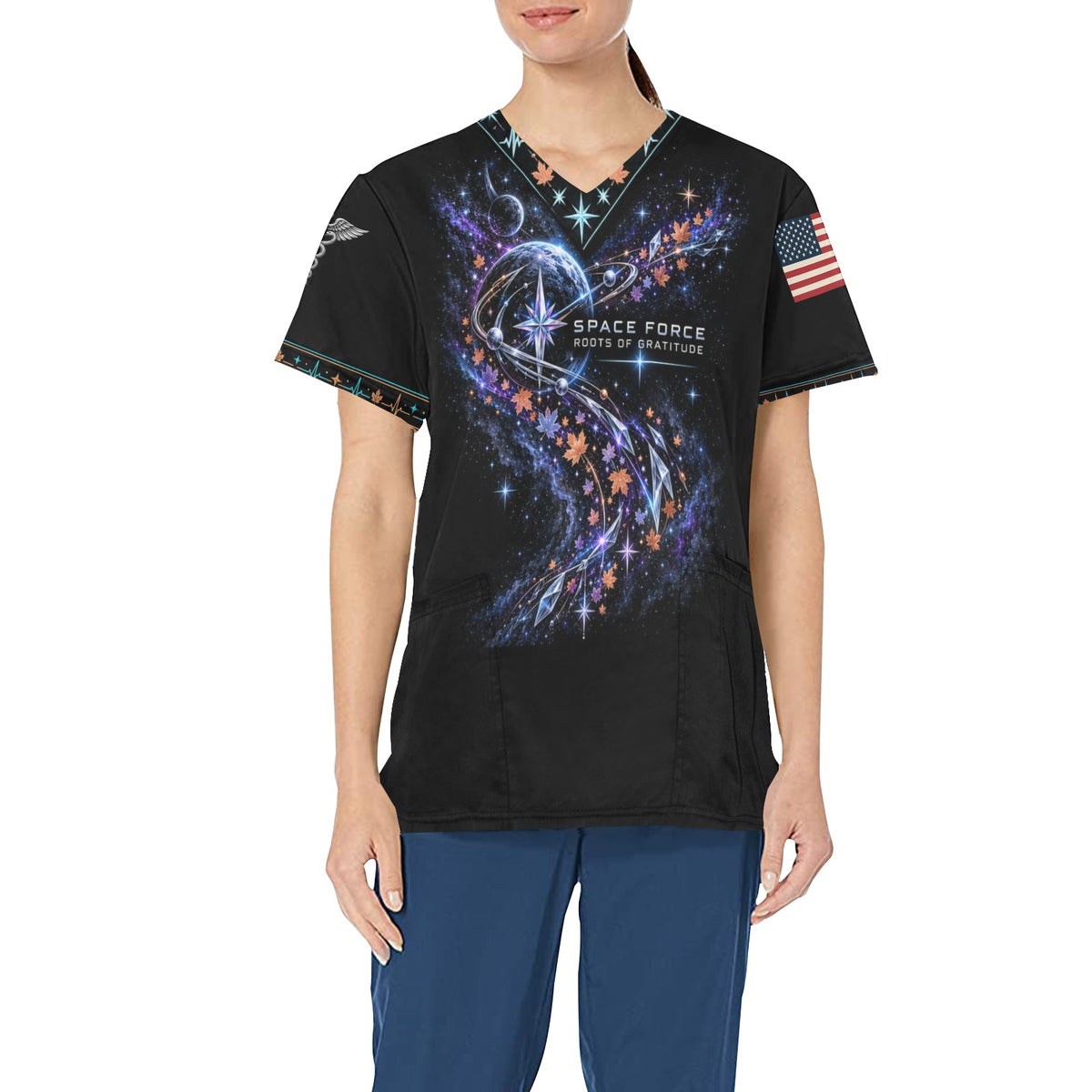 Roots of Gratitude — Space Force Thanksgiving All-Over Print Scrub Top