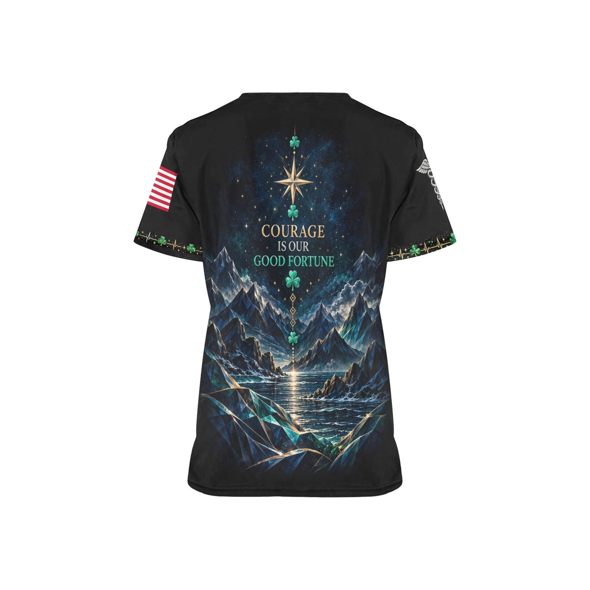 Emerald Resolve — Navy St. Patrick's Day All-Over Print Scrub Top