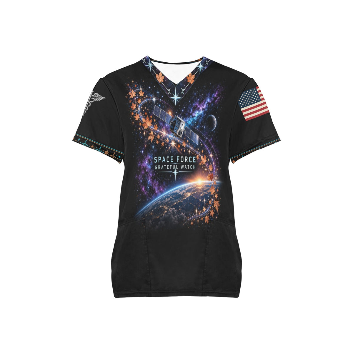 Grateful Watch — Space Force Thanksgiving All-Over Print Scrub Top