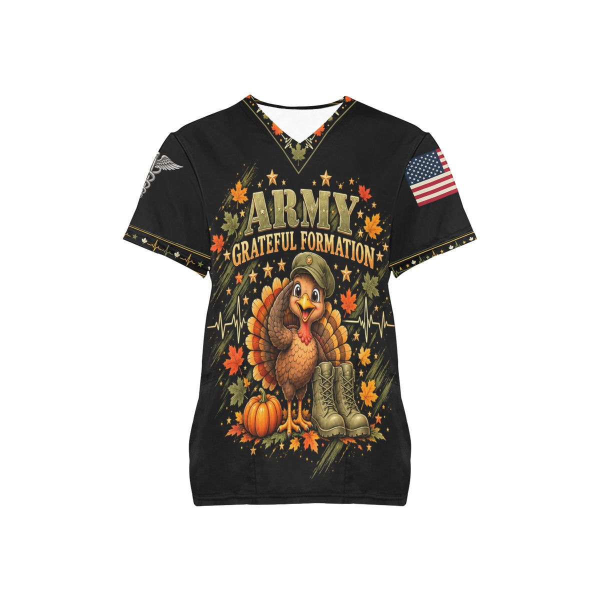 Grateful Formation — Army Thanksgiving All-Over Print Scrub Top