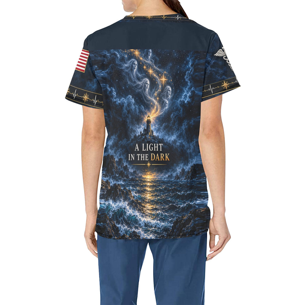 Haunted Beacon — Coast Guard Halloween All-Over Print Scrub Top