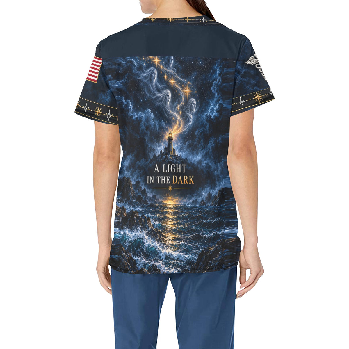 Haunted Beacon — Coast Guard Halloween All-Over Print Scrub Top