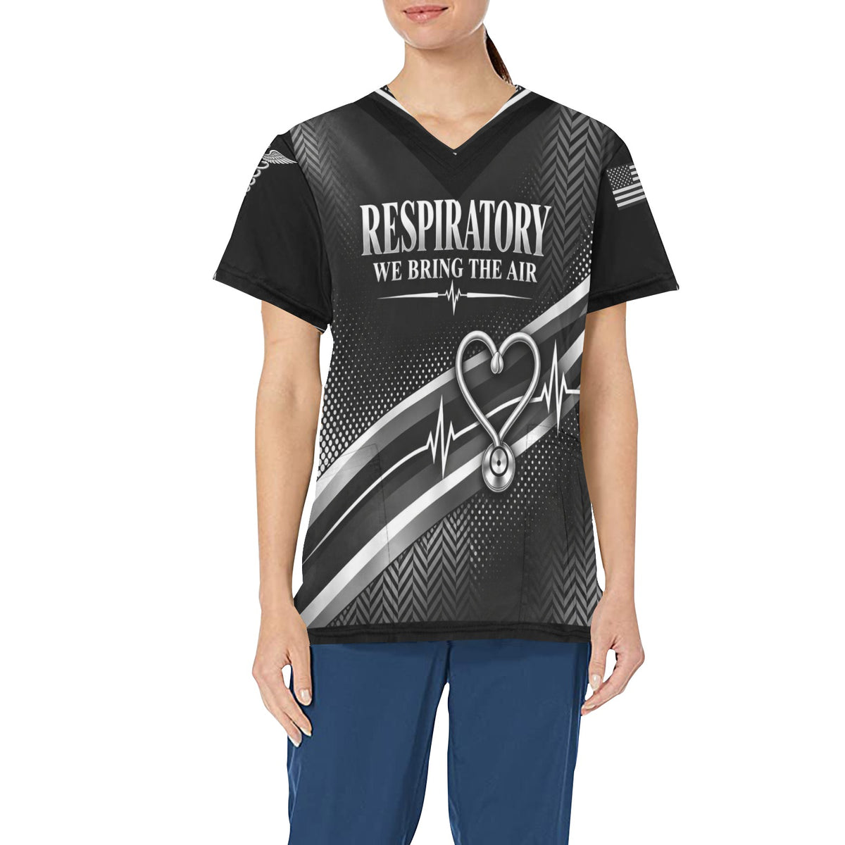 Monochrome Respiratory — All-Over Print Scrub Top
