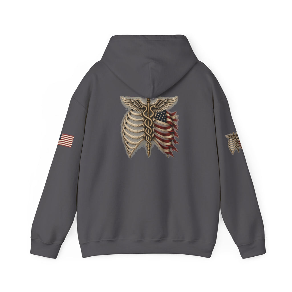 Off Duty, Service Continues — Charcoal Medical Hoodie