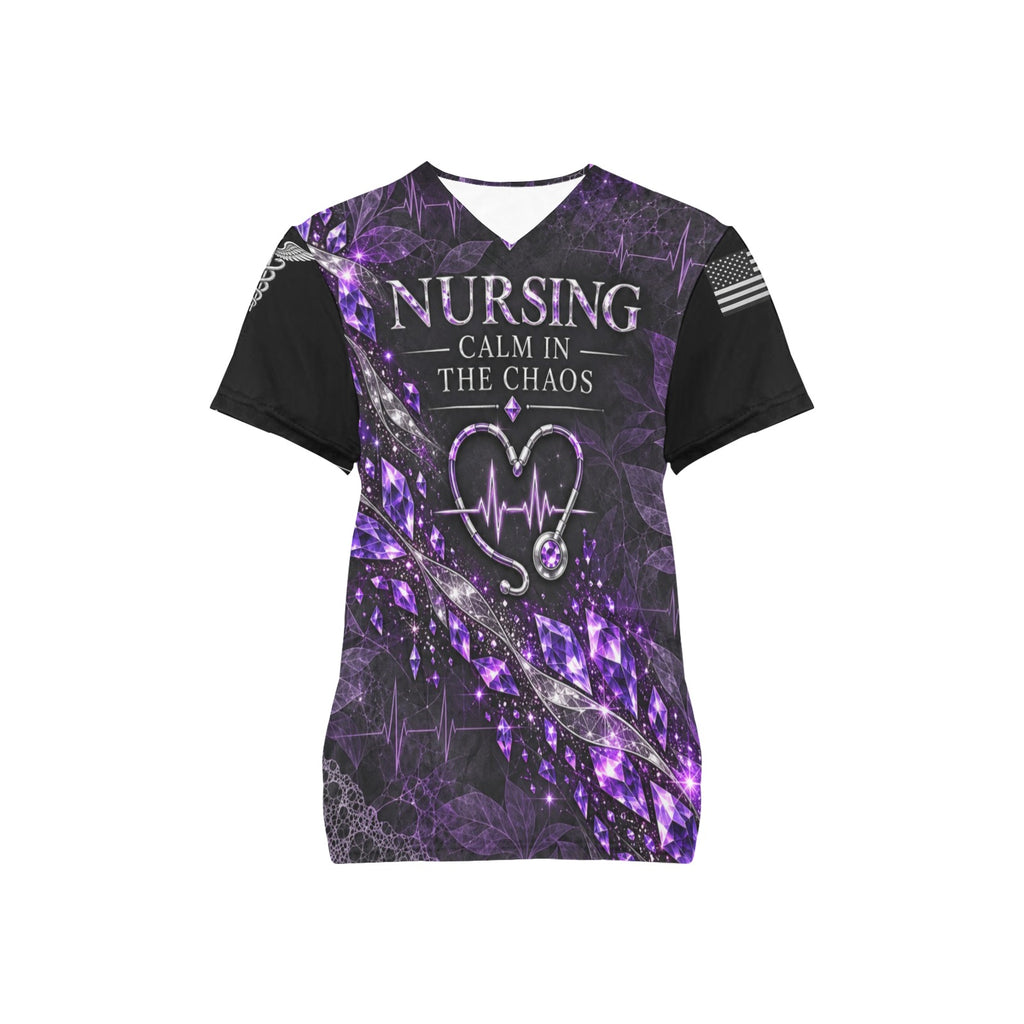 Amethyst Night Shift — Nursing All-Over Print Scrub Top