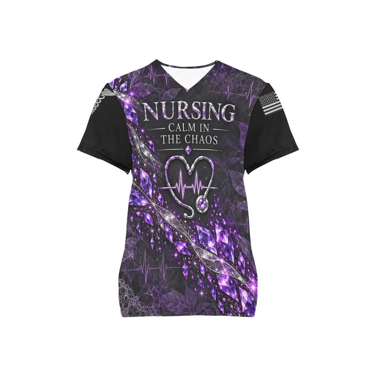 Amethyst Night Shift — Nursing All-Over Print Scrub Top