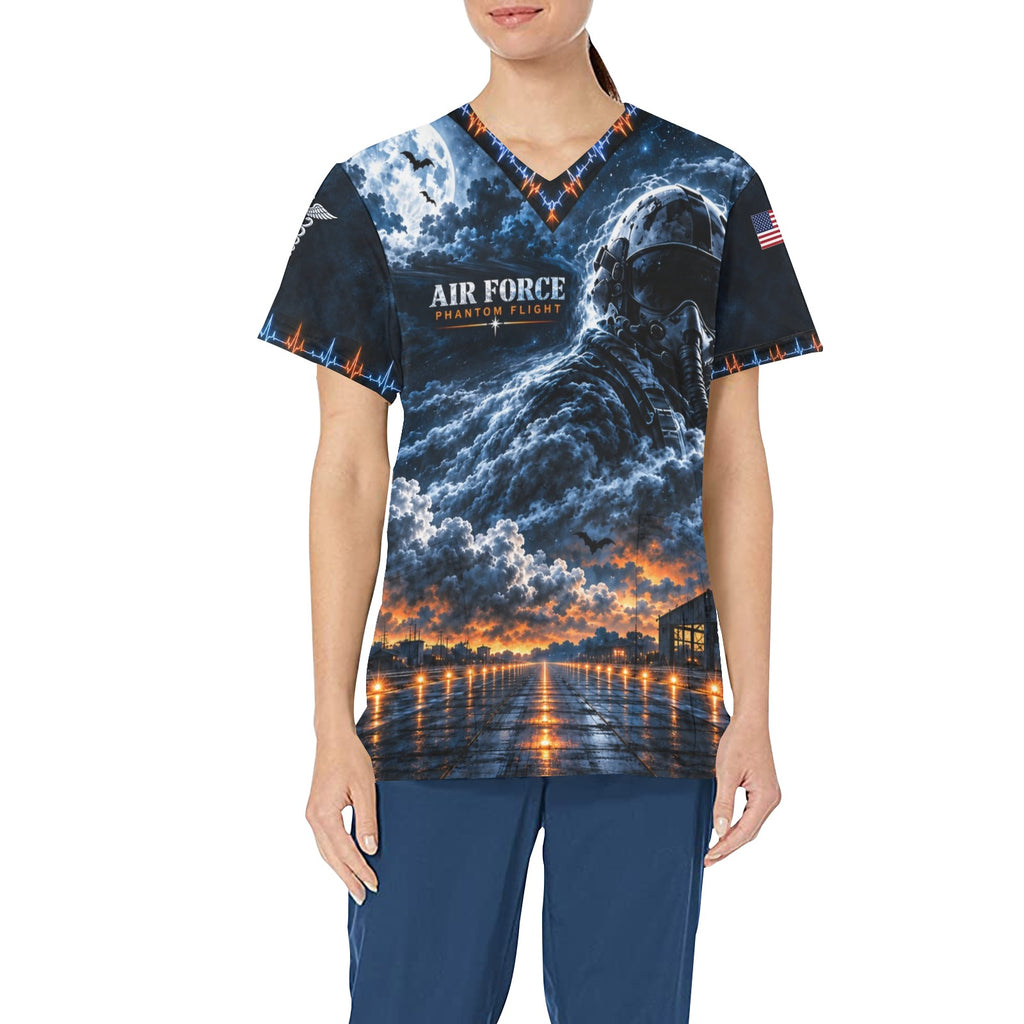 Phantom Flight — Air Force Halloween All-Over Print Scrub Top
