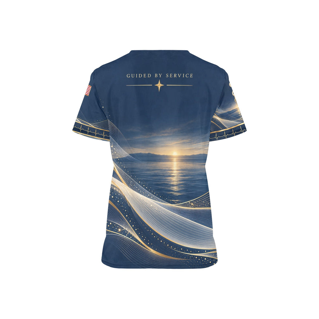 Pearl Horizon — Navy Veteran All-Over Print Scrub Top