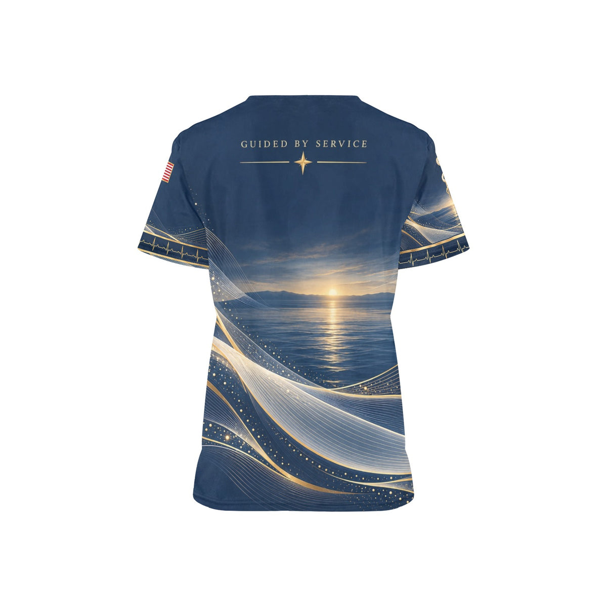 Pearl Horizon — Navy Veteran All-Over Print Scrub Top