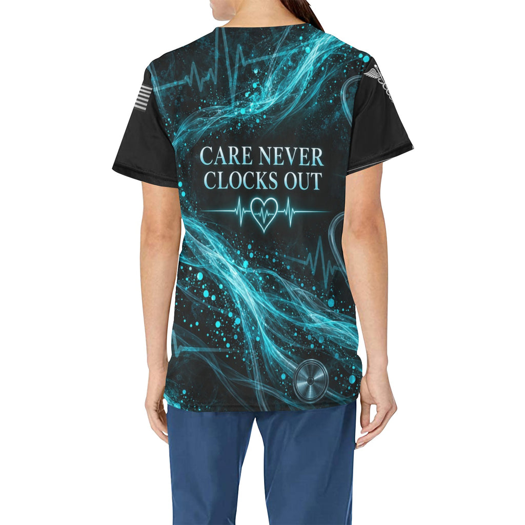 Midnight Pulse — Nursing All-Over Print Scrub Top