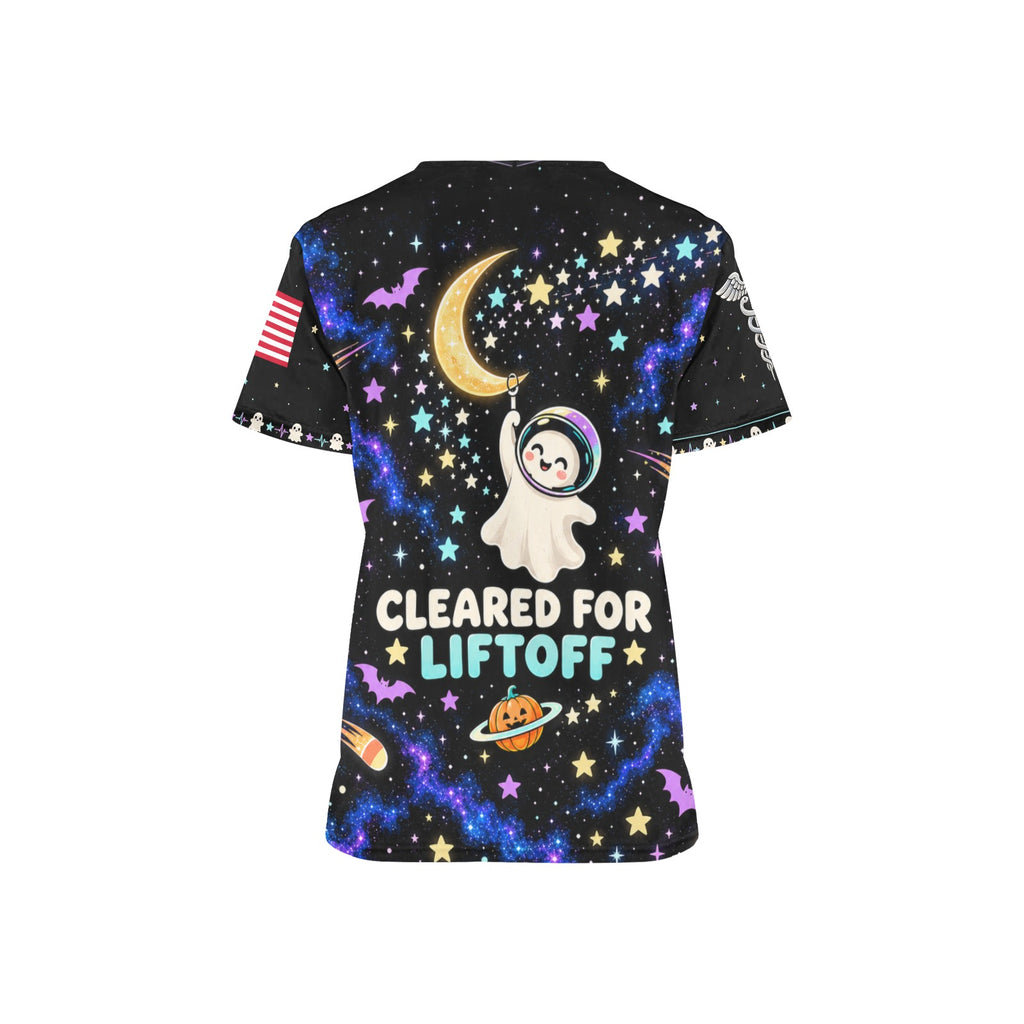 Boo Crew Orbit - Space Force Halloween All-Over Print Scrub Top