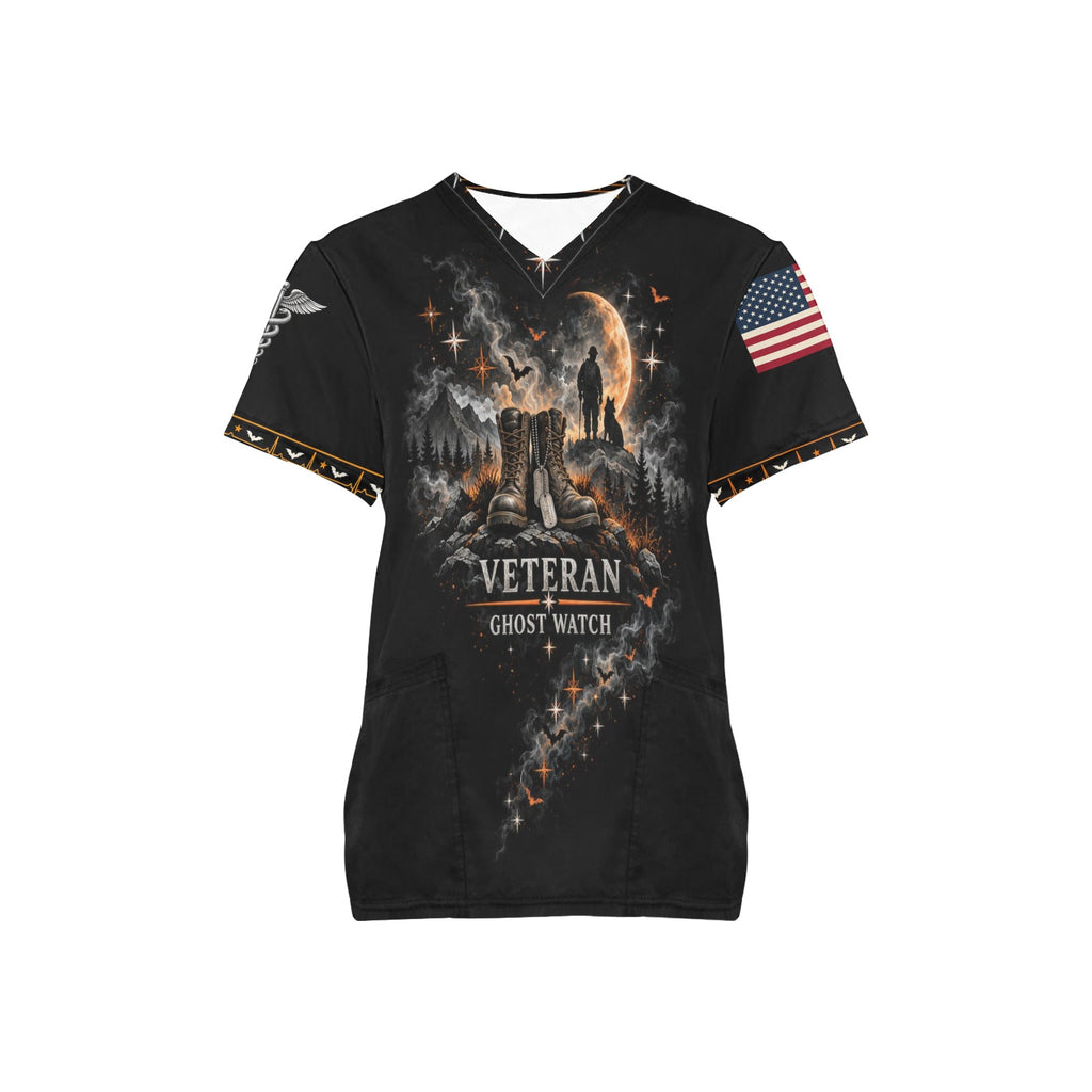 Ghost Watch — Veteran Halloween All-Over Print Scrub Top