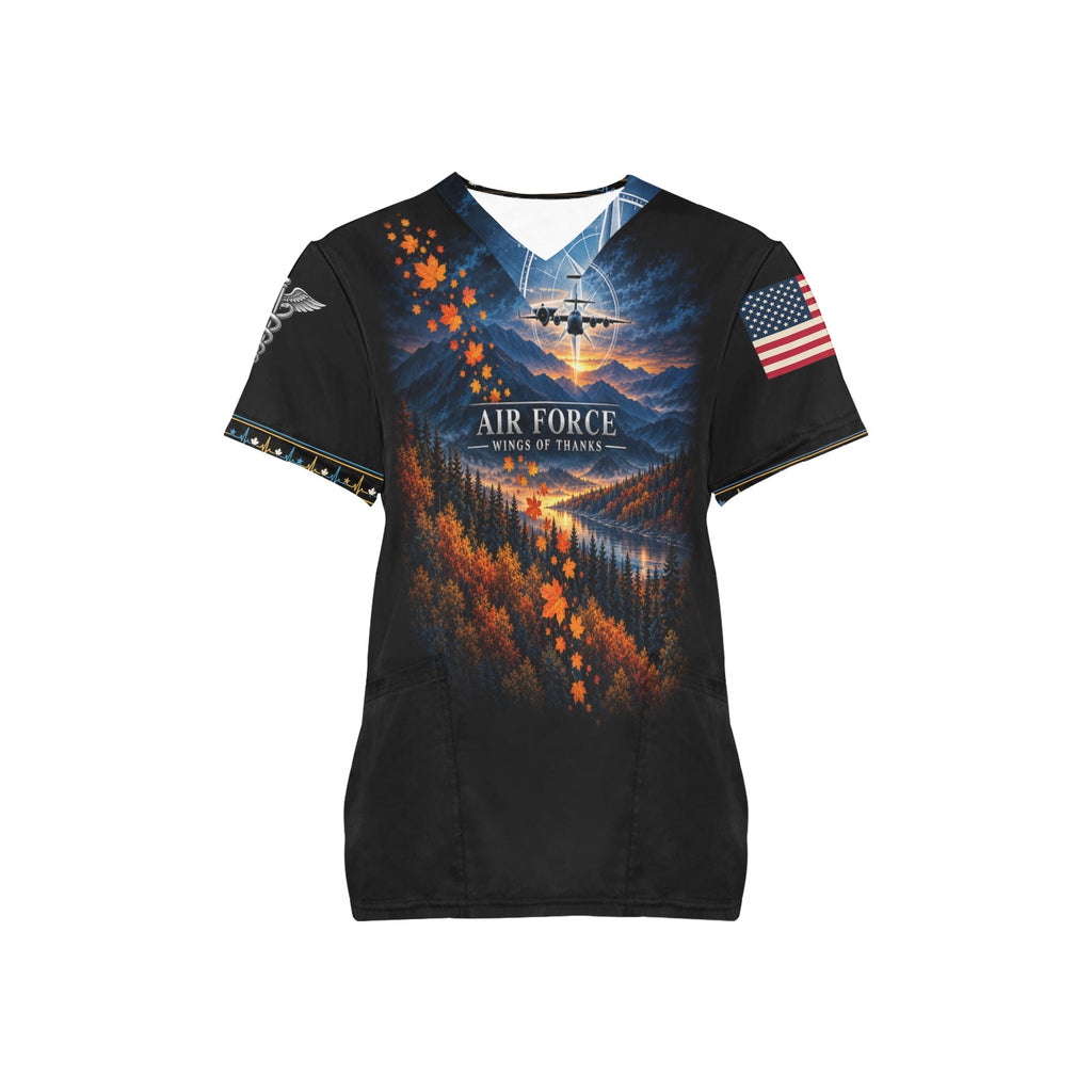 Wings of Thanks — Air Force Thanksgiving All-Over Print Scrub Top