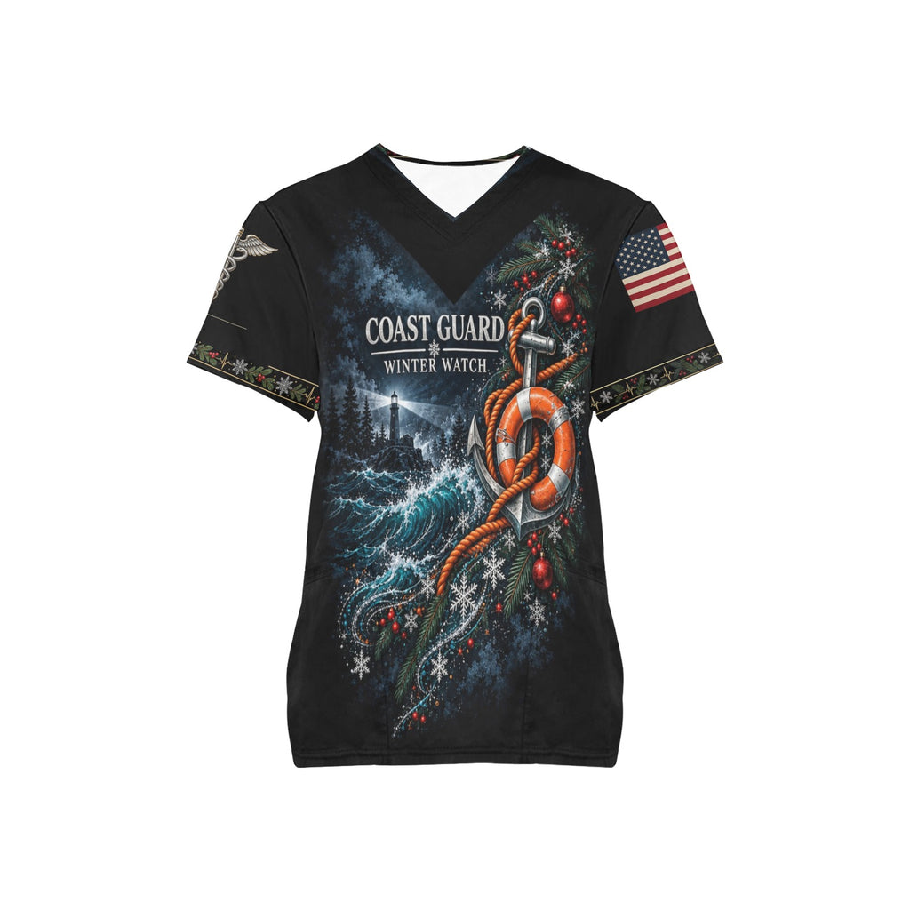 Winter Watch — Coast Guard Christmas All-Over Print Scrub Top