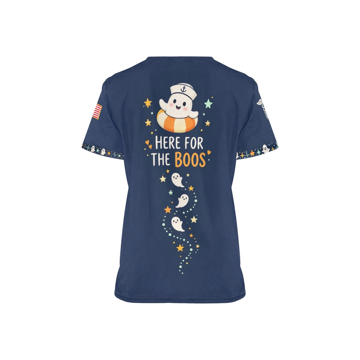 Boo Crew — Navy Halloween All-Over Print Scrub Top