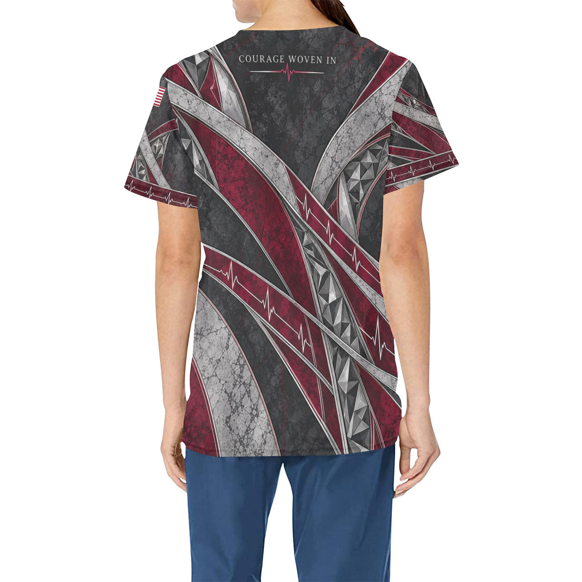 Courage Woven — Marine Corps Veteran All-Over Print Scrub Top