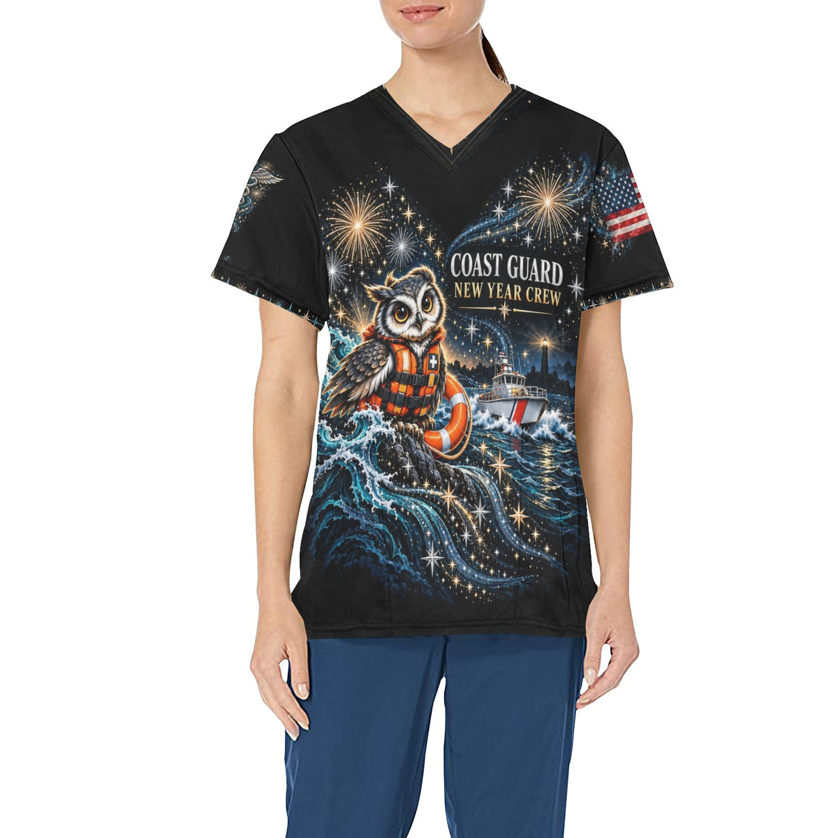 New Year Crew — Coast Guard New Year's All-Over Print Scrub Top