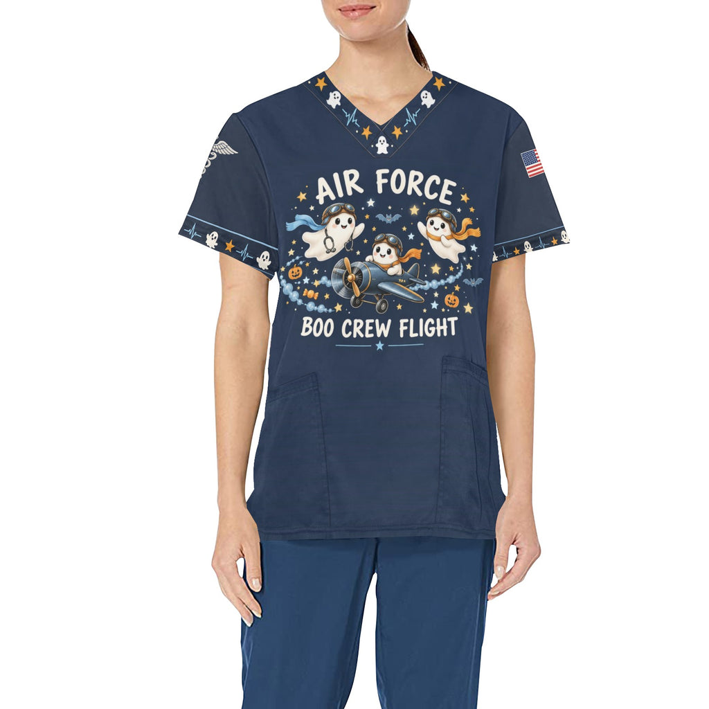 Boo Crew Flight — Air Force Halloween All-Over Print Scrub Top