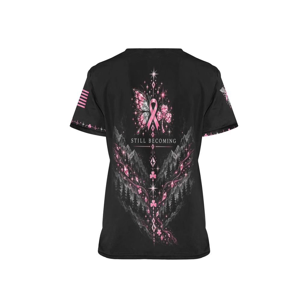 Emerald Resolve — Breast Cancer Awareness St. Patrick's Day All-Over Print Scrub Top