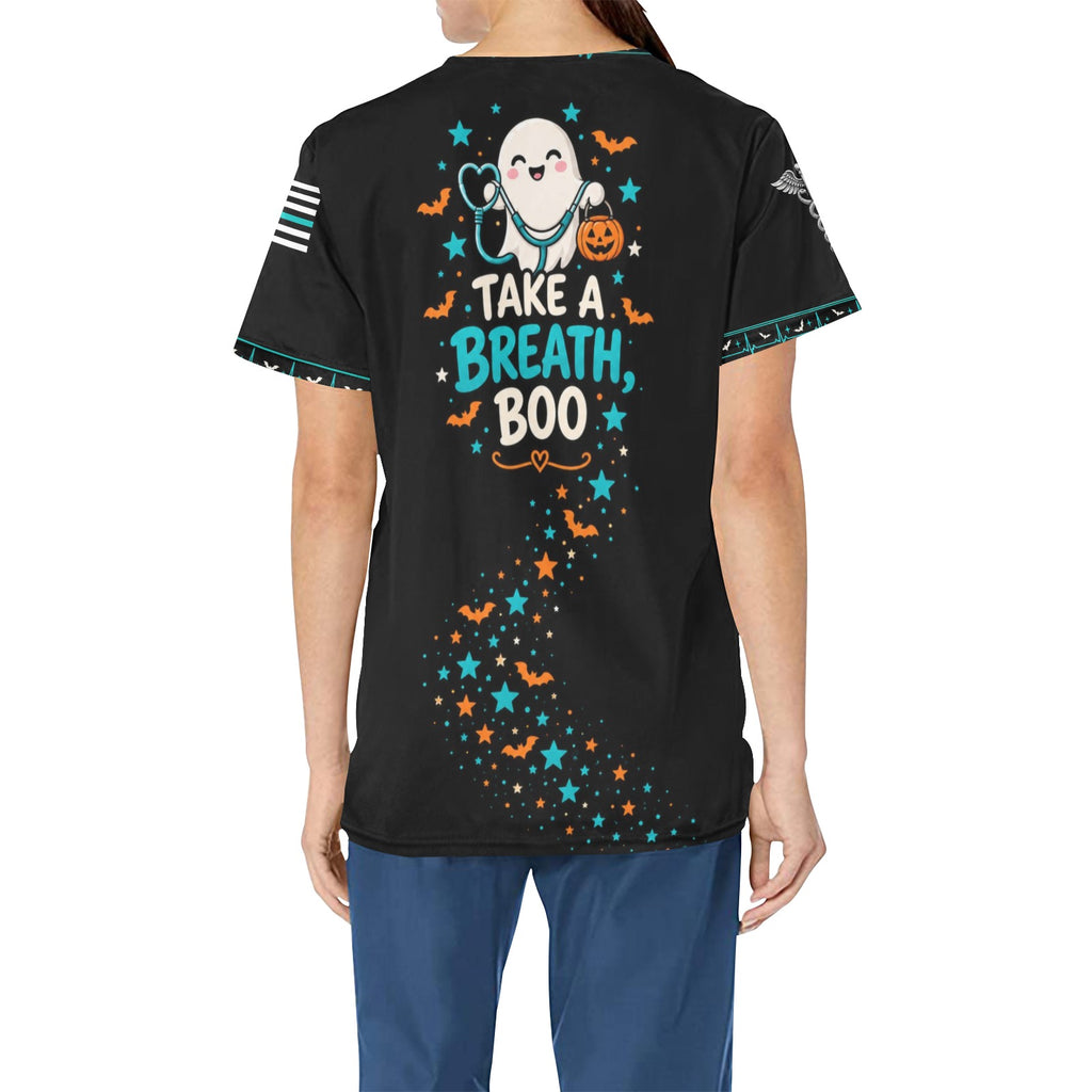 Boo Crew RT — Respiratory Halloween All-Over Print Scrub Top