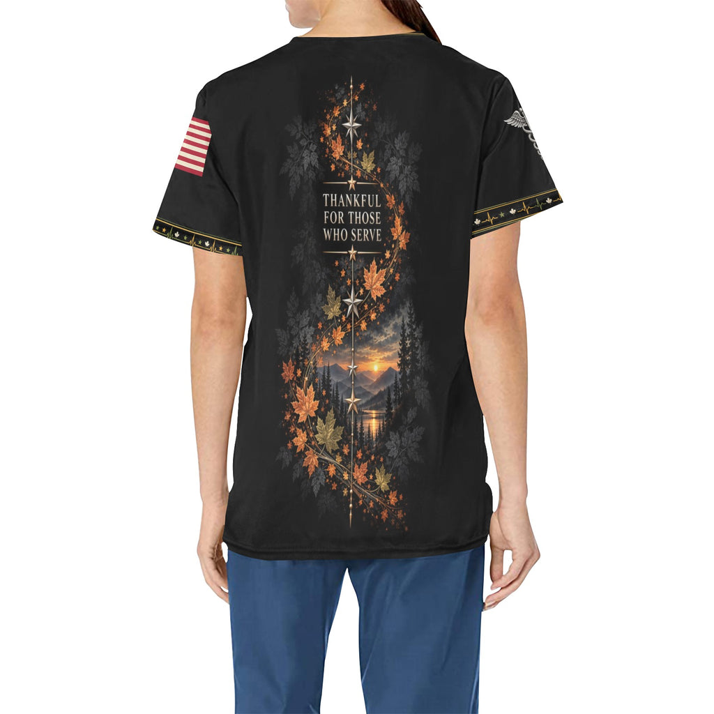 Grateful Watch — Veterans Thanksgiving All-Over Print Scrub Top
