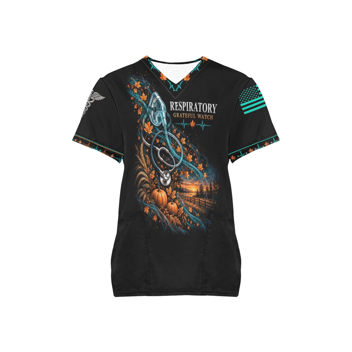 Grateful Watch — Respiratory Thanksgiving All-Over Print Scrub Top