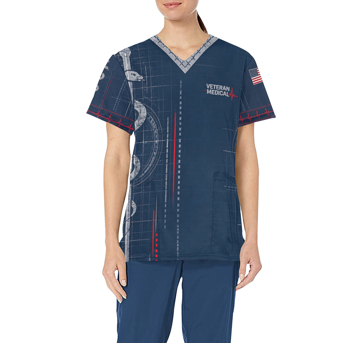 Always on Watch — Veteran Medical All-Over Print Scrub Top