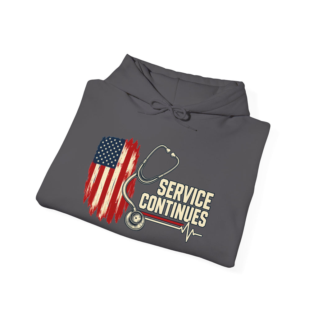 Off Duty, Service Continues — Charcoal Medical Hoodie
