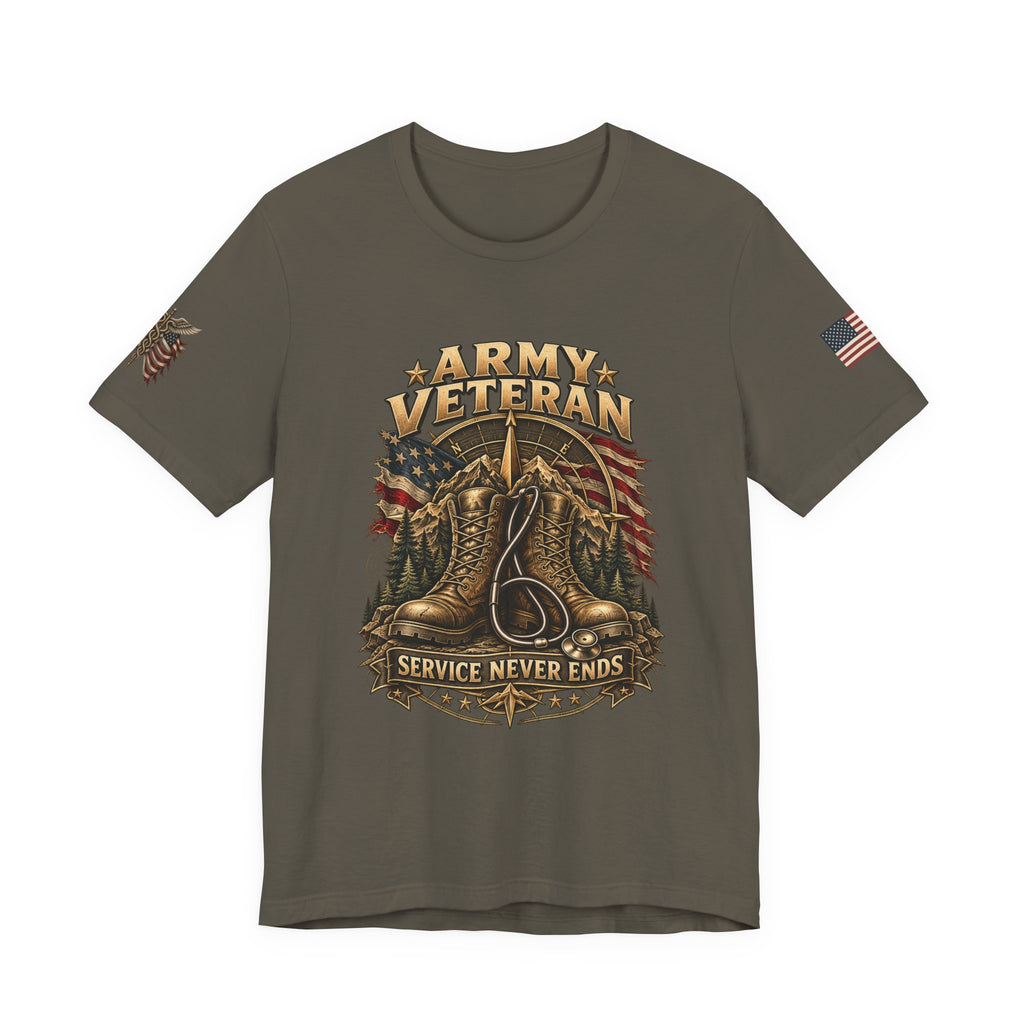 Army Veteran — Service Never Ends — Unisex Cotton Tee