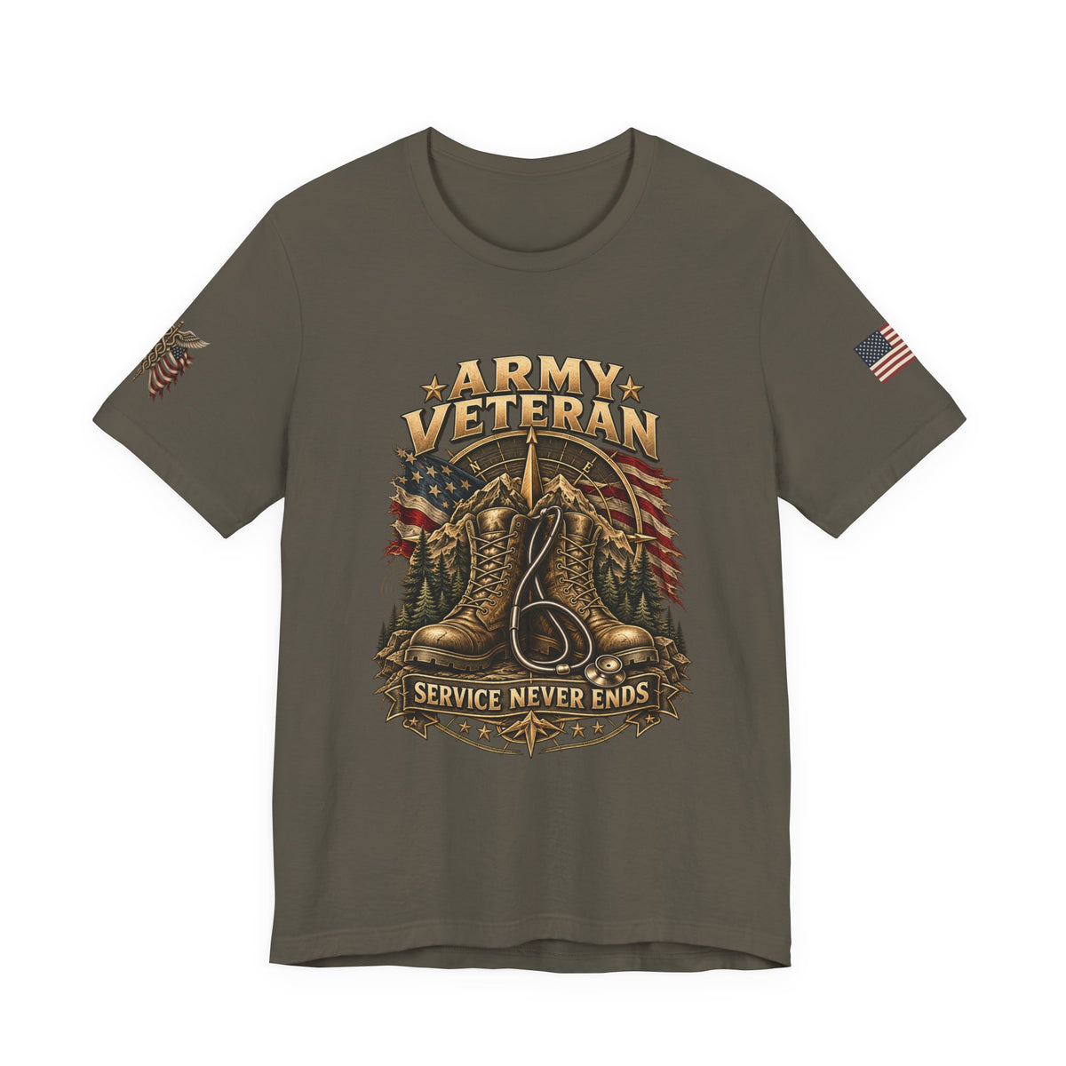 Army Veteran — Service Never Ends — Unisex Cotton Tee