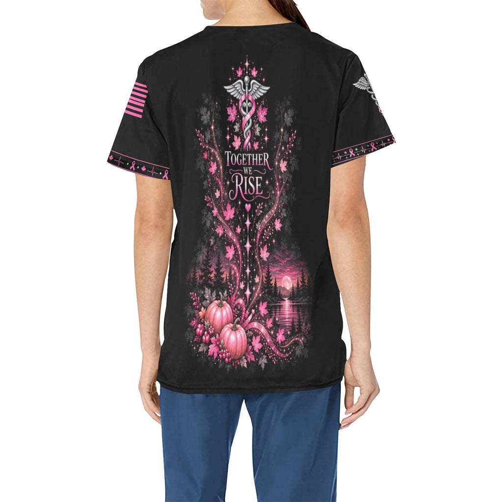 Thankful Crew — Breast Cancer Awareness Thanksgiving All-Over Print Scrub Top