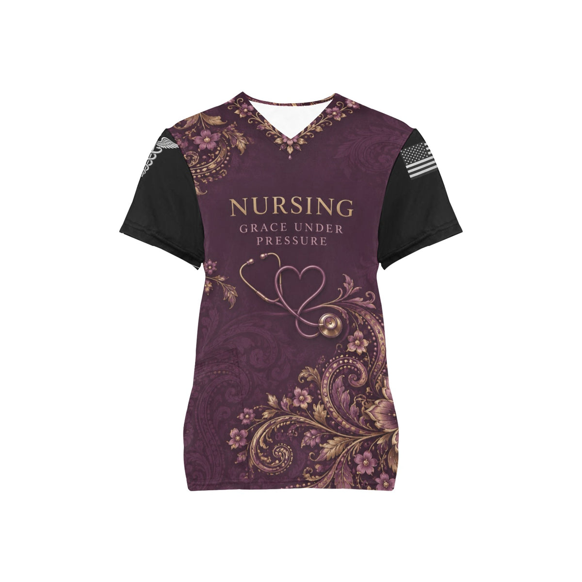 Plum Paisley — Nursing All-Over Print Scrub Top