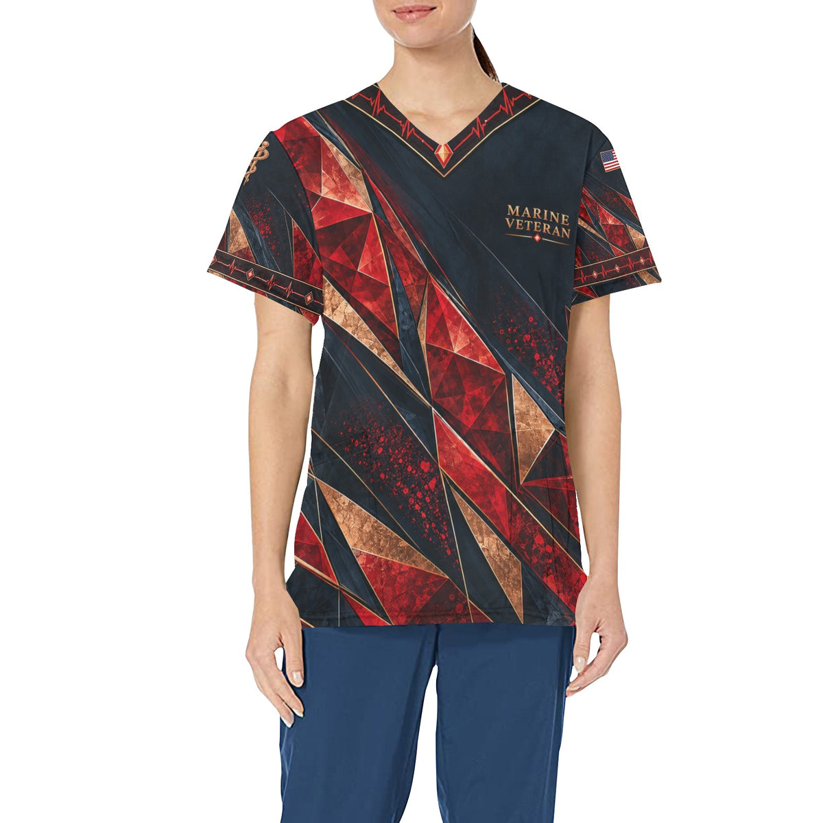 Crimson Legacy — Marine Corps Veteran All-Over Print Scrub Top