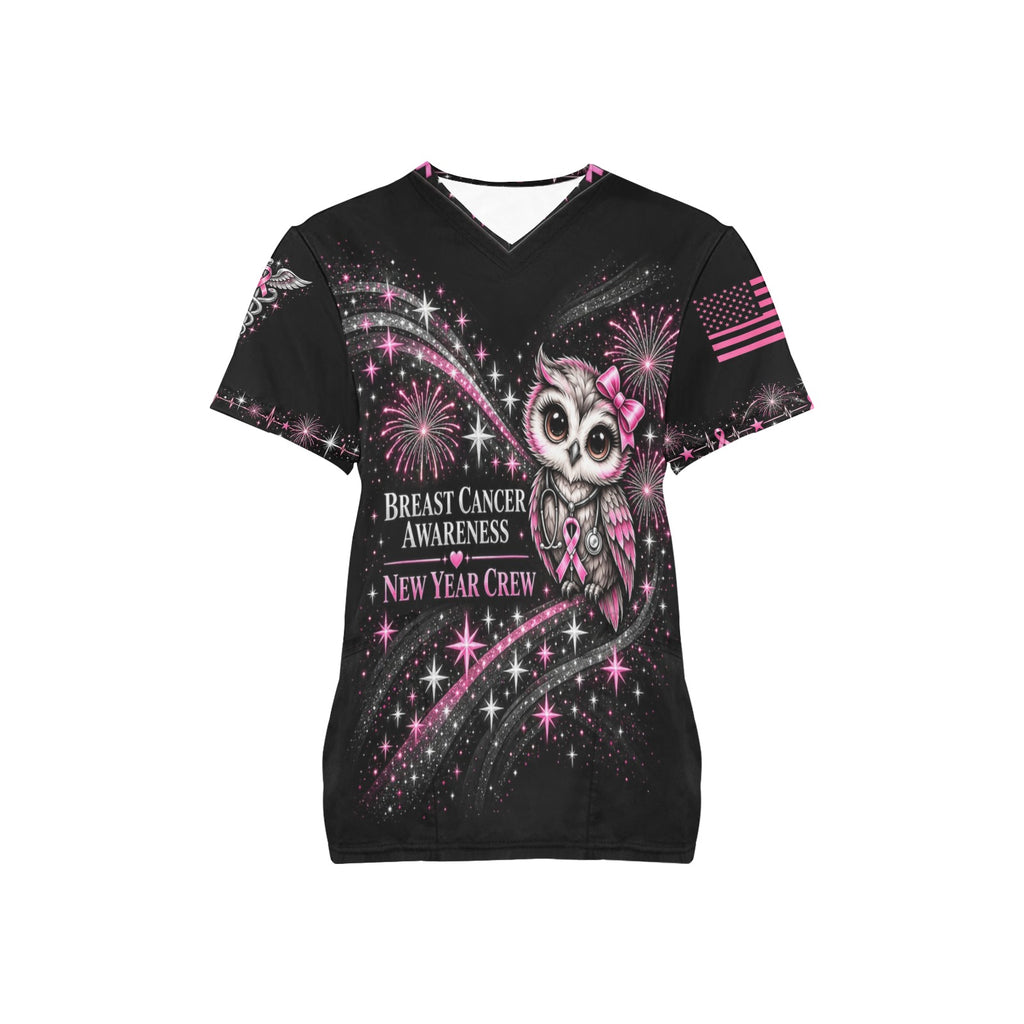 New Year Crew — Breast Cancer Awareness New Year's All-Over Print Scrub Top
