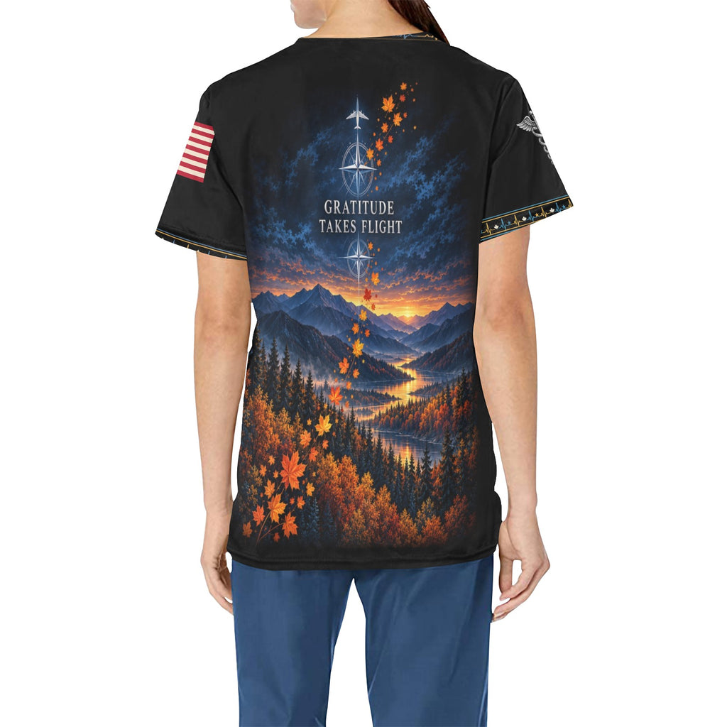 Wings of Thanks — Air Force Thanksgiving All-Over Print Scrub Top