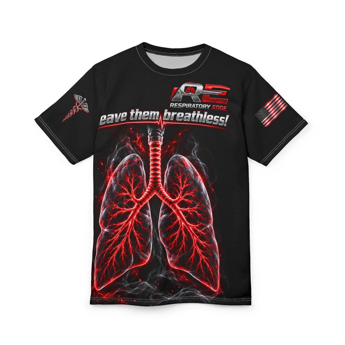 Crimson Ignition Lung T-Shirt — Respiratory Edge Shoulder Logo