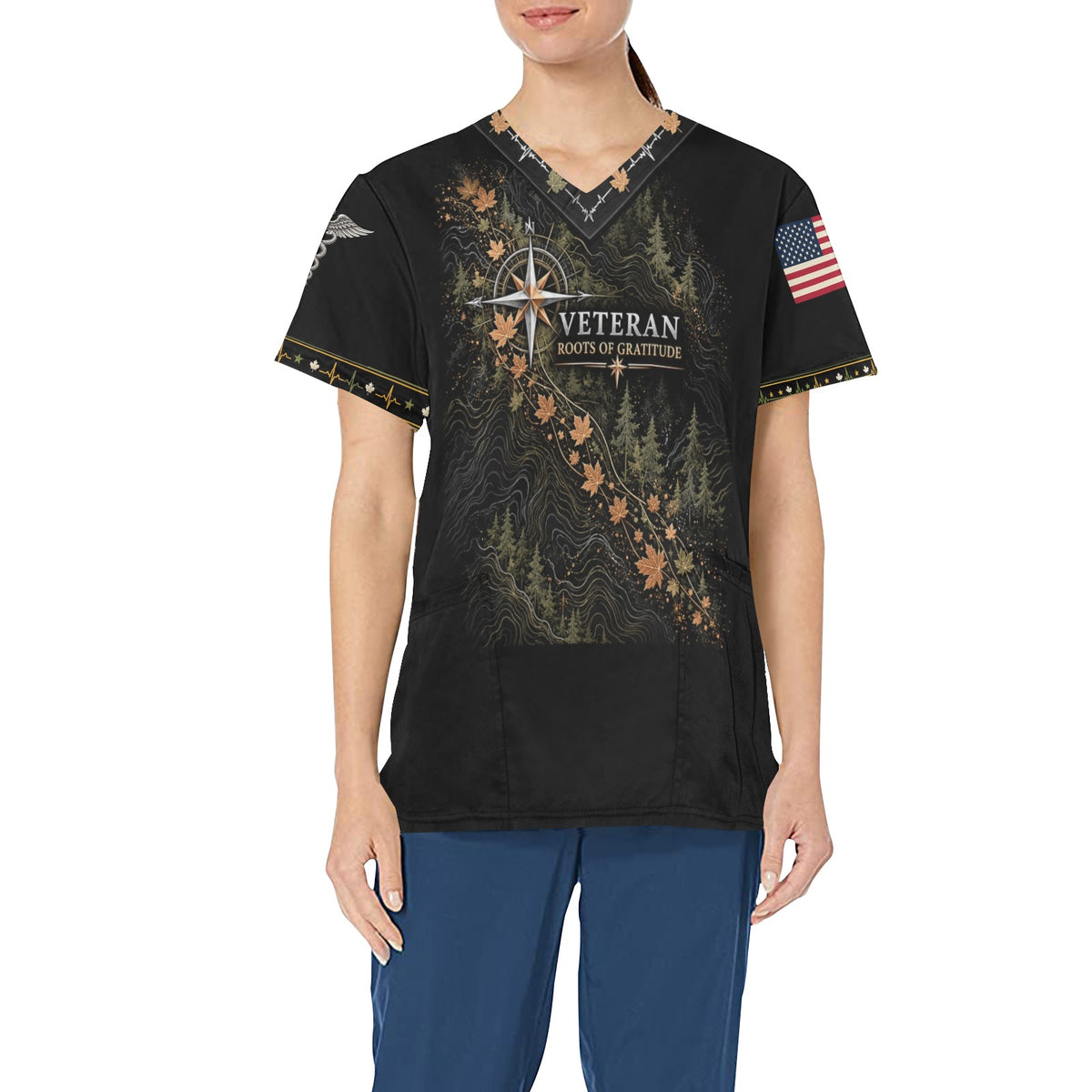 Roots of Gratitude — Veterans Thanksgiving All-Over Print Scrub Top