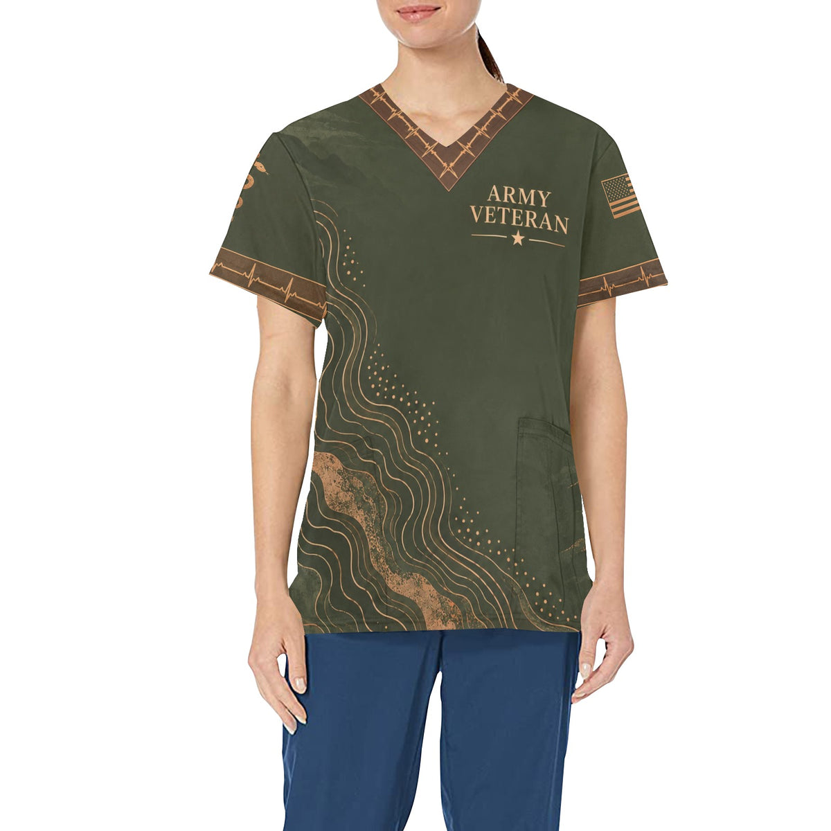 Courage in Motion — Army Veteran All-Over Print Scrub Top