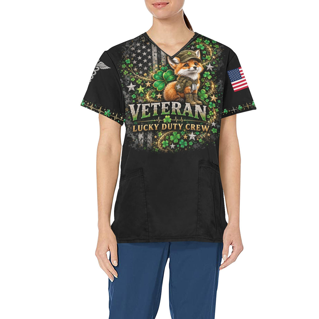 Lucky Duty Crew — Veterans St. Patrick's Day All-Over Print Scrub Top