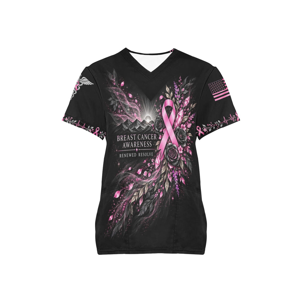 Renewed Resolve — Breast Cancer Awareness Easter All-Over Print Scrub Top