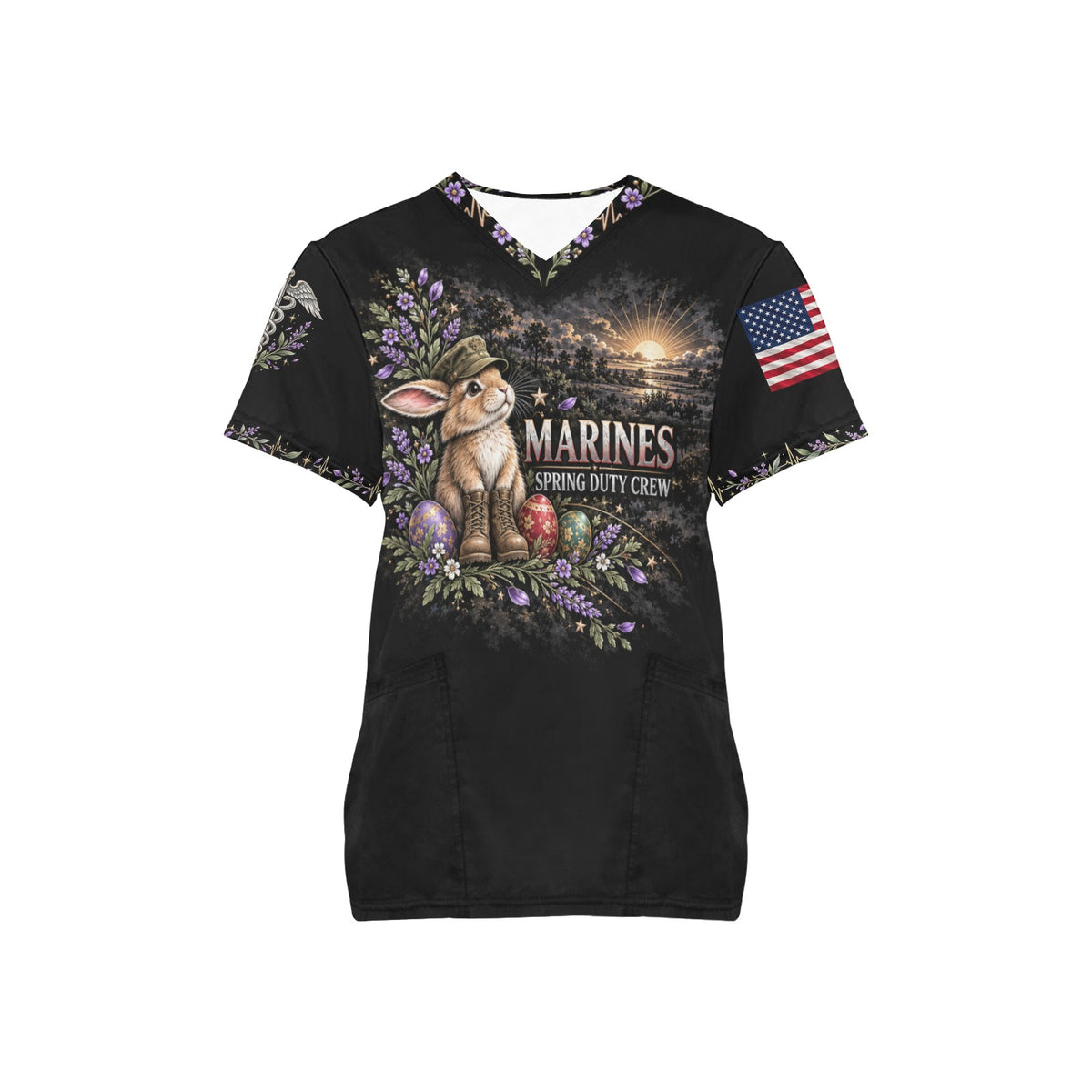 Spring Duty Crew — Marine Corps Easter All-Over Print Scrub Top
