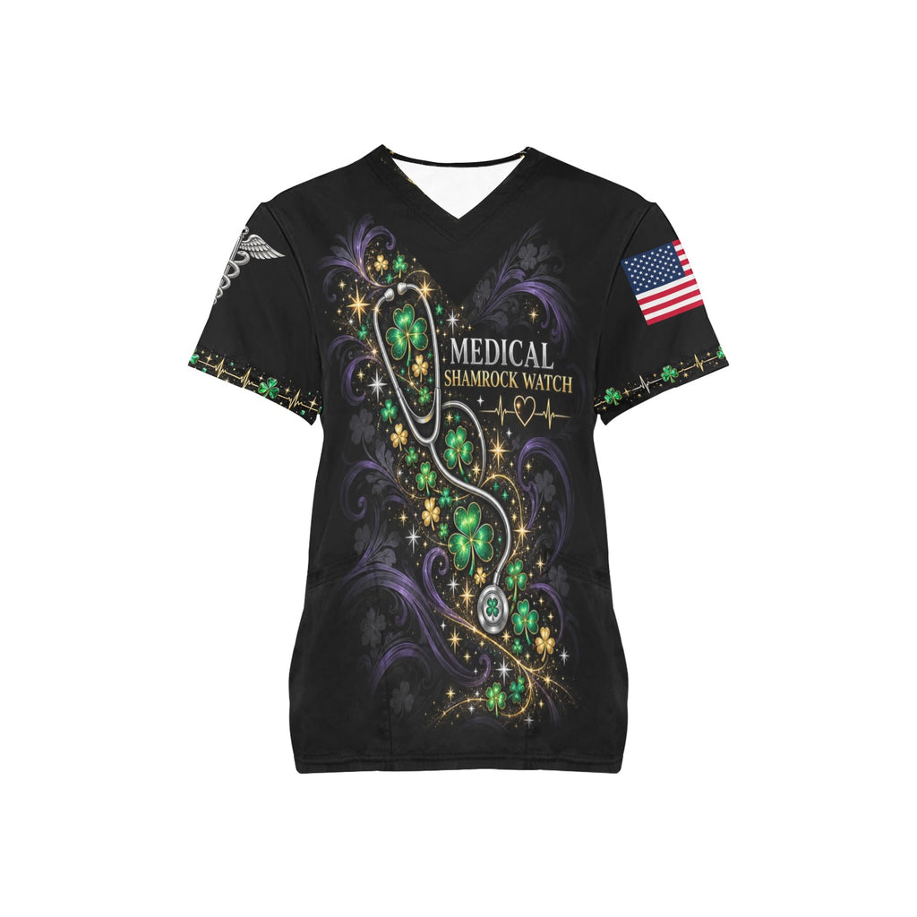 Shamrock Watch — Medical St. Patrick's Day All-Over Print Scrub Top
