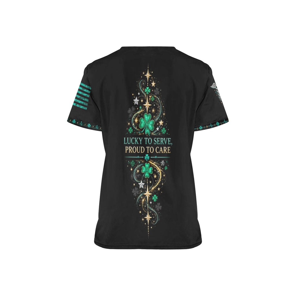 Lucky Duty Crew — Respiratory St. Patrick's Day All-Over Print Scrub Top